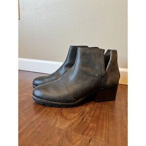 Sorel Cate Cut Out Ankle Boots Dark Gray Leather Booties Women's sz 8.5